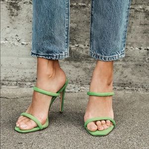 New Green Square Toe Stiletto High Heels Sandals